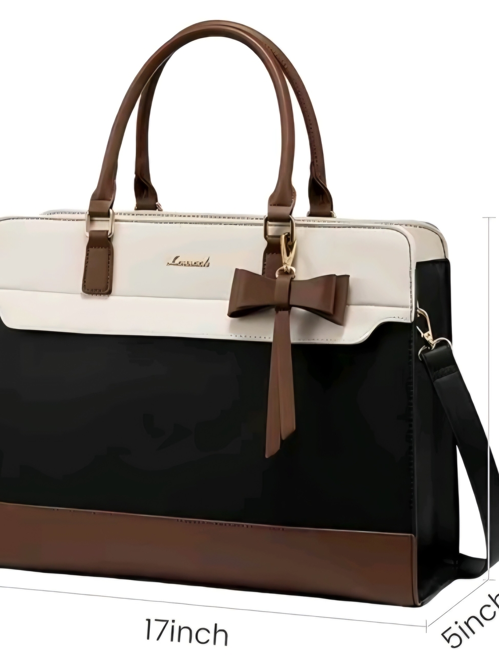 NWT Elegant Tricolor Tote Bag with Bow Accent - Black, White & Brown